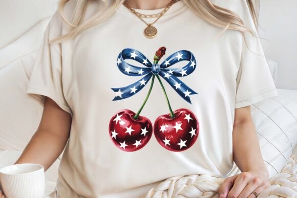 4th of July Coquette Cherry Bow PNG Graphics
